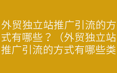 外貿(mào)獨(dú)立站推廣引流的方式有哪些？（外貿(mào)獨(dú)立站推廣引流的方式有哪些類型）
